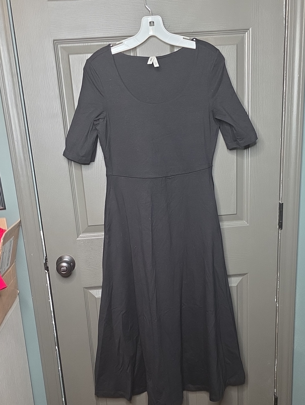 PACT Black Organic Cotton Fit & Flare Midi Dress | Women's Medium - Picture 4 of 8